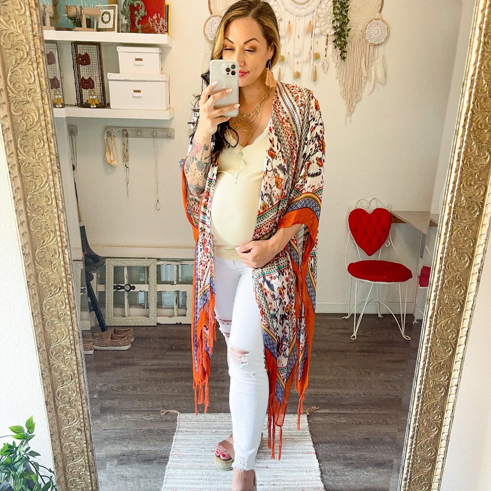 Lightweight ORANGE Bohemian Paisley Kimono - Picture 5 of 5